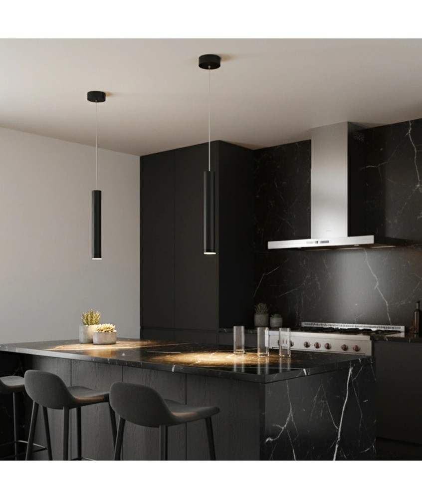 kelvo® CANAL KLV-101-0070 Κρεμαστό Φωτιστικό Οροφής LED 7W 700lm 36° AC 220-240V IP20 Θερμό Λευκό 2700K - Bridgelux COB Chip & TÜV SÜD Driver - Μαύρο Ματ - Μ4 x Π4 x Υ30cm - 5 Χρόνια Εγγύηση